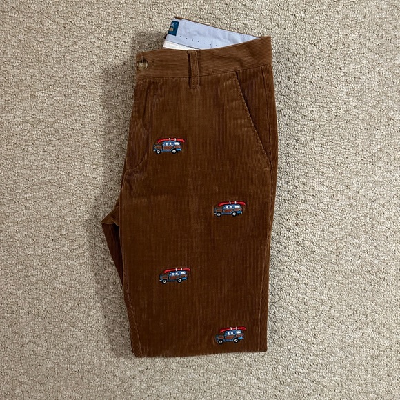 Kiel James Patrick Tan Corduroy Pants with Car Embroidery - Picture 1 of 2